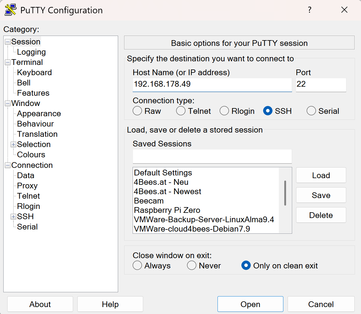 Mit Putty eine SSH Verbindung zum Raspberry Pi herstellen