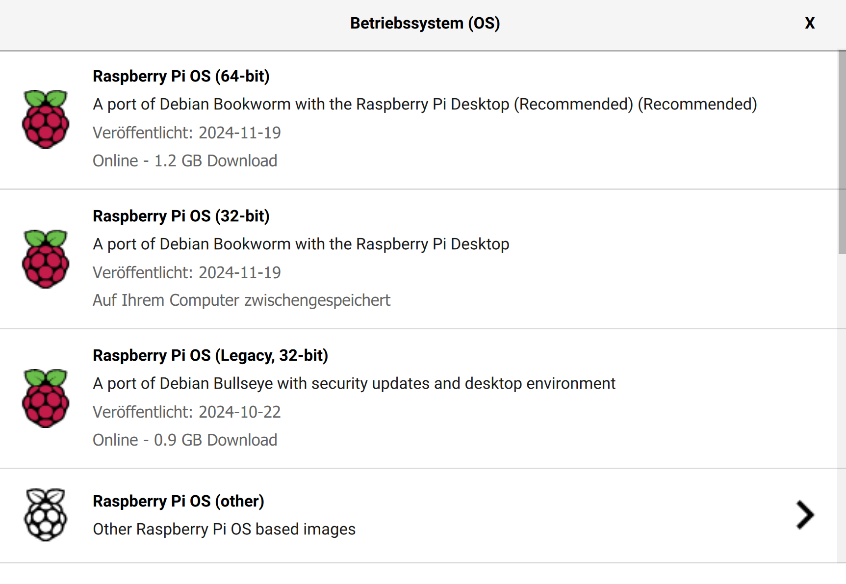 Raspberry Pi OS wählen