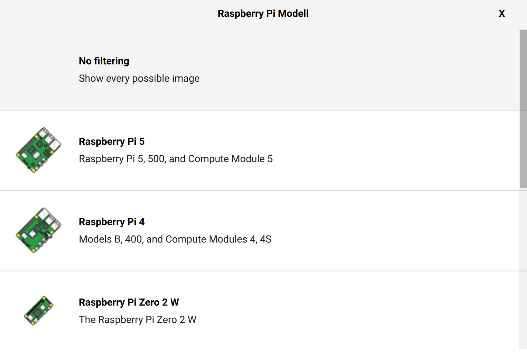 Raspberry Pi Modell wählen