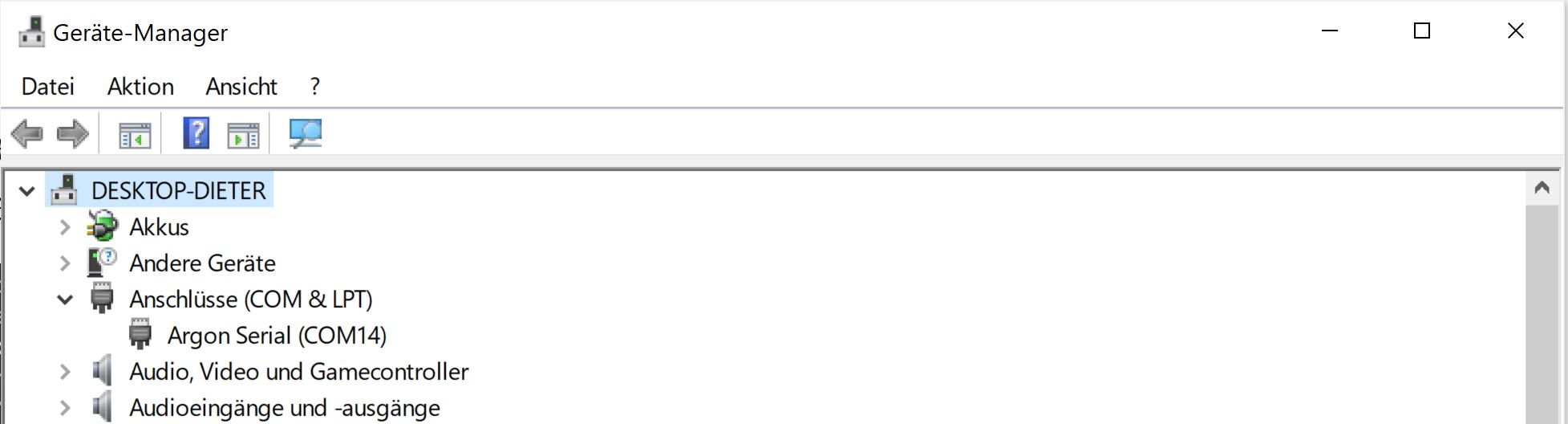 Winows Gerätemanager - Portnummer ermitteln